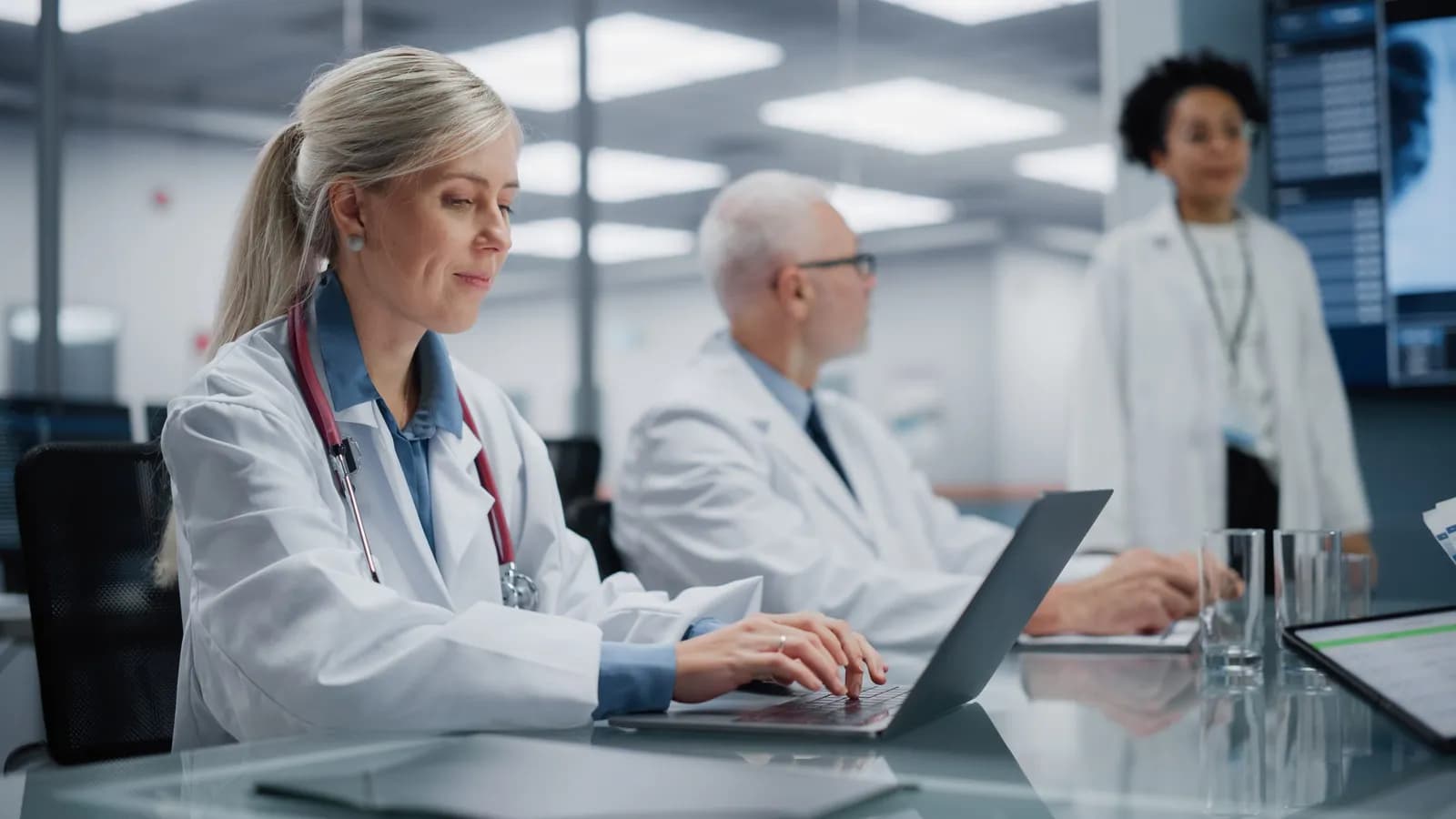 Radiology team working in a reading room